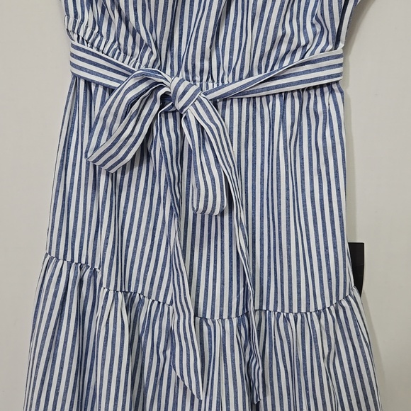 Lulu's Gleeful Getaway Nautical Striped Linen One Shoulder Midi Dress Size S - Picture 12 of 16